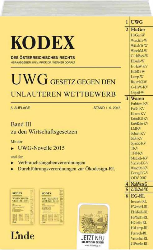 Cover-Bild KODEX UWG Gesetz gegen den unlauteren Wettbewerb 2015/16