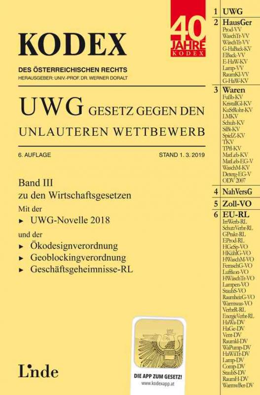 Cover-Bild KODEX UWG Gesetz gegen den unlauteren Wettbewerb 2019/20