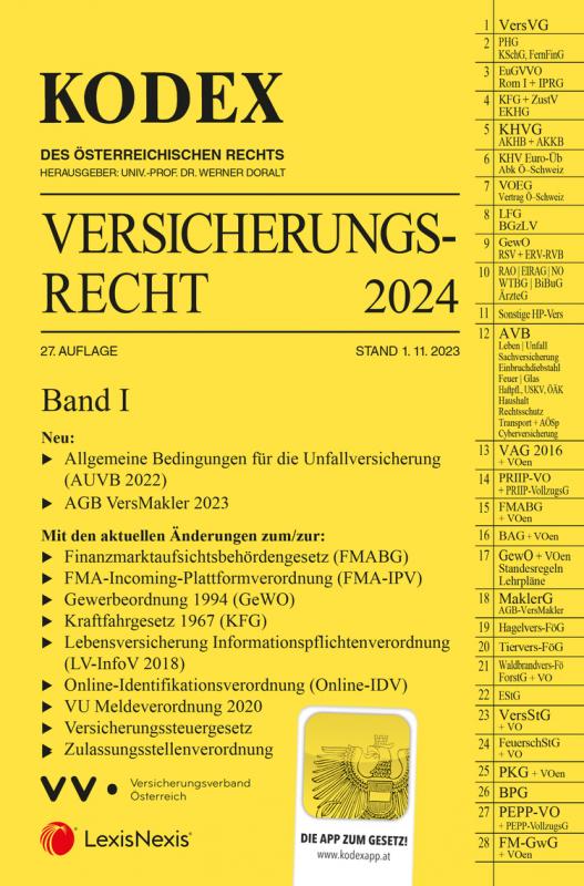 Cover-Bild KODEX Versicherungsrecht Band I 2024 - inkl. App