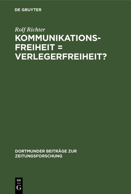 Cover-Bild Kommunikationsfreiheit = Verlegerfreiheit?