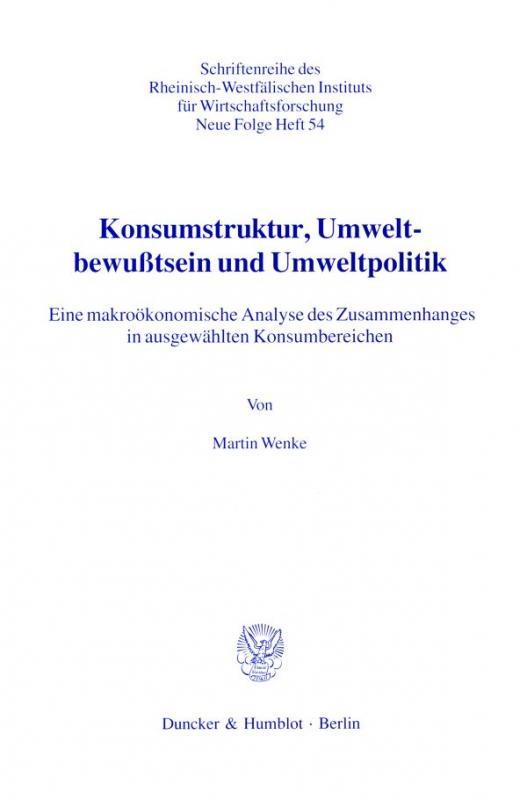 Cover-Bild Konsumstruktur, Umweltbewußtsein und Umweltpolitik.