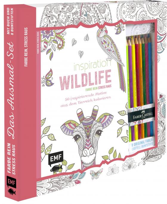 Cover-Bild Kreativ-Set Farbe rein, Stress raus: Inspiration Wildlife – 50 inspirierende Motive aus dem Tierreich kolorien