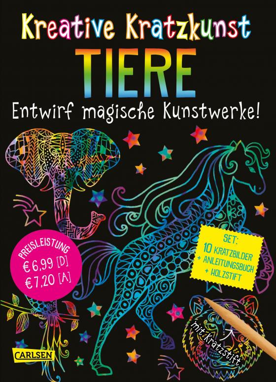 Cover-Bild Kreative Kratzkunst: Tiere: Set mit 10 Kratzbildern, Anleitungsbuch und Holzstift