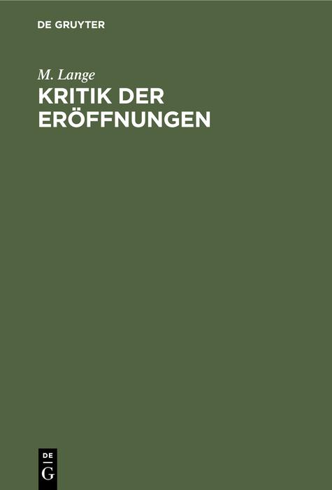 Cover-Bild Kritik der Eröffnungen