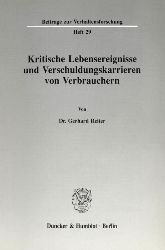 Cover-Bild Kritische Lebensereignisse und Verschuldungskarrieren von Verbrauchern.