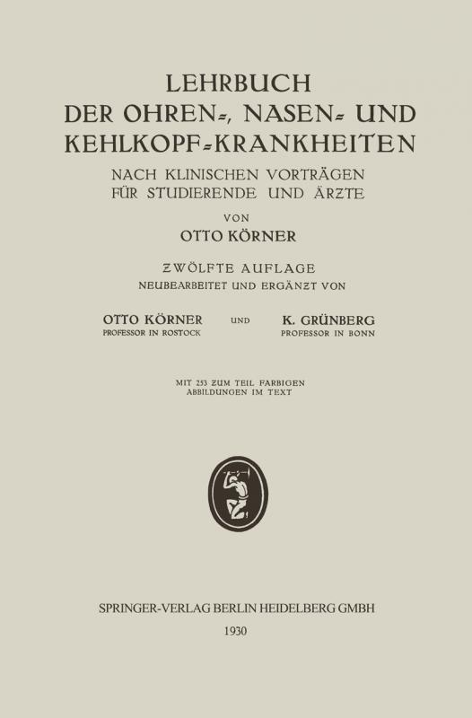 Cover-Bild Lehrbuch der Ohren-, Nasen- und Kehlkopf-Krankheiten