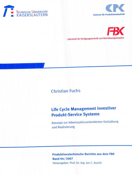 Cover-Bild Life cycle management investiver Produkt-Service-Systeme