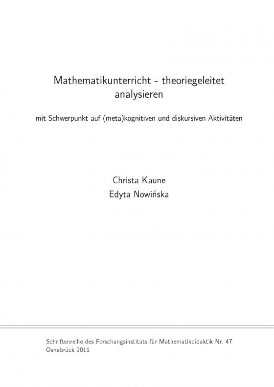 Cover-Bild Mathematikunterricht - theoriegeleitet analysieren
