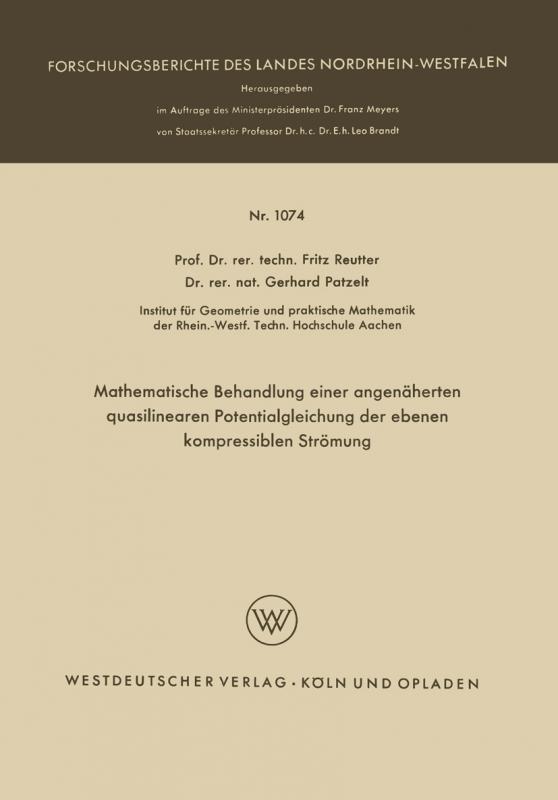 Cover-Bild Mathematische Behandlung einer angenäherten quasilinearen Potentialgleichung der ebenen kompressiblen Strömung