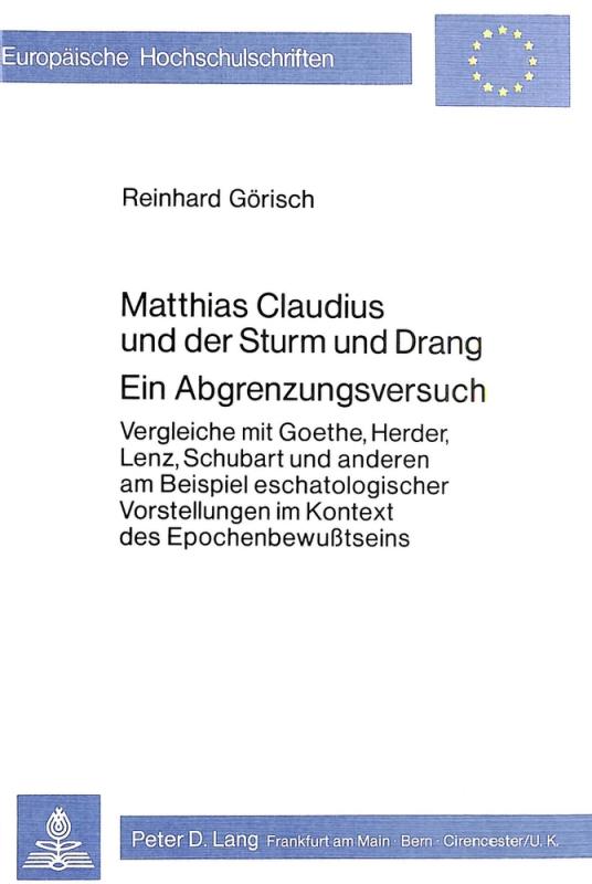 Cover-Bild Matthias Claudius und der Sturm und Drang- Ein Abgrenzungsversuch