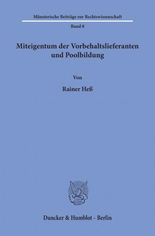 Cover-Bild Miteigentum der Vorbehaltslieferanten und Poolbildung.