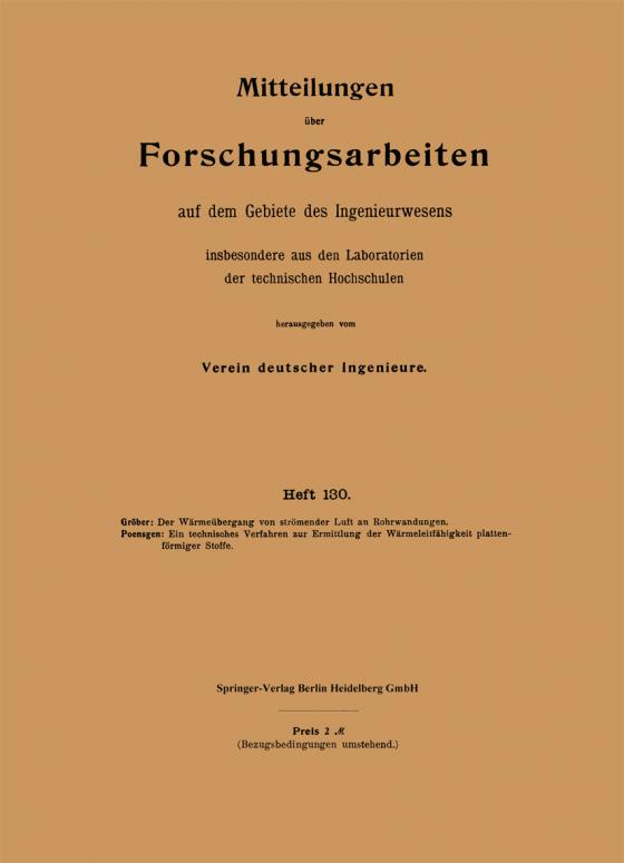 Cover-Bild Mitteilungen über Forschungsarbeiten auf dem Gebiete des Ingenieurwesens