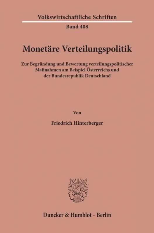 Cover-Bild Monetäre Verteilungspolitik.