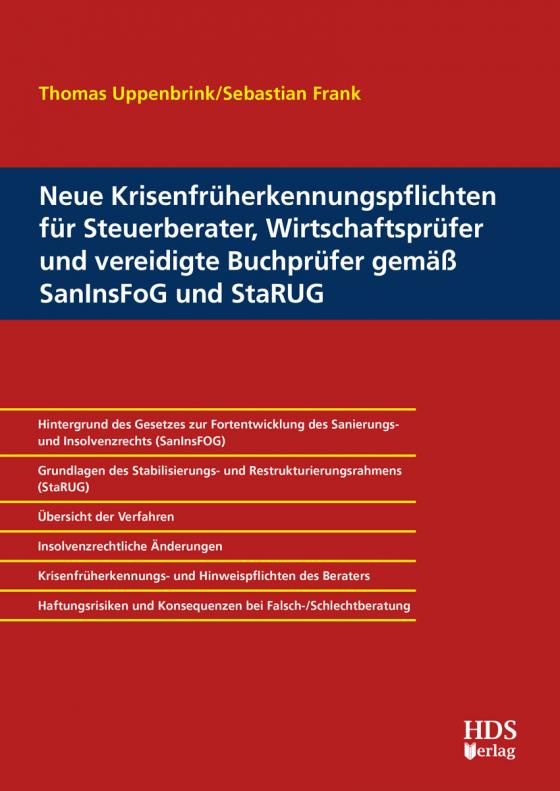 Cover-Bild Neue Krisenfrüherkennungspflichten für Steuerberater, Wirtschaftsprüfer und vereidigte Buchprüfer gemäß SanInsFoG und StaRUG