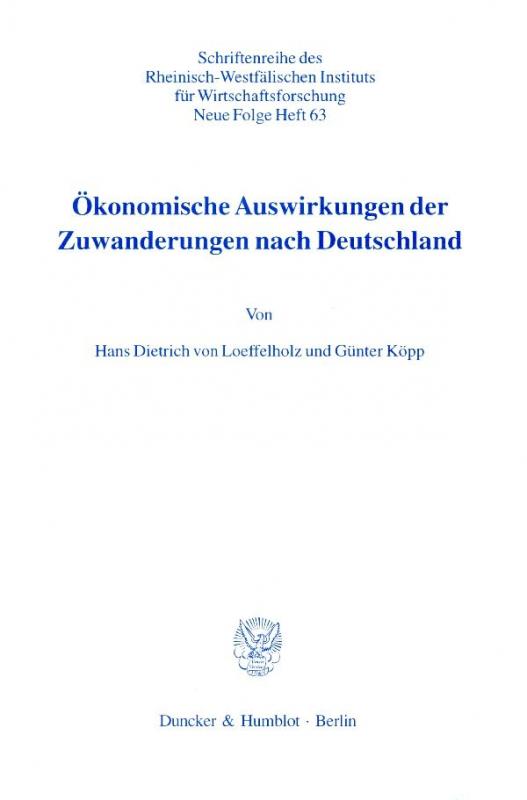 Cover-Bild Ökonomische Auswirkungen der Zuwanderungen nach Deutschland.