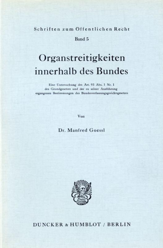 Cover-Bild Organstreitigkeiten innerhalb des Bundes.