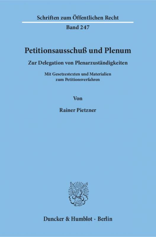 Cover-Bild Petitionsausschuß und Plenum.
