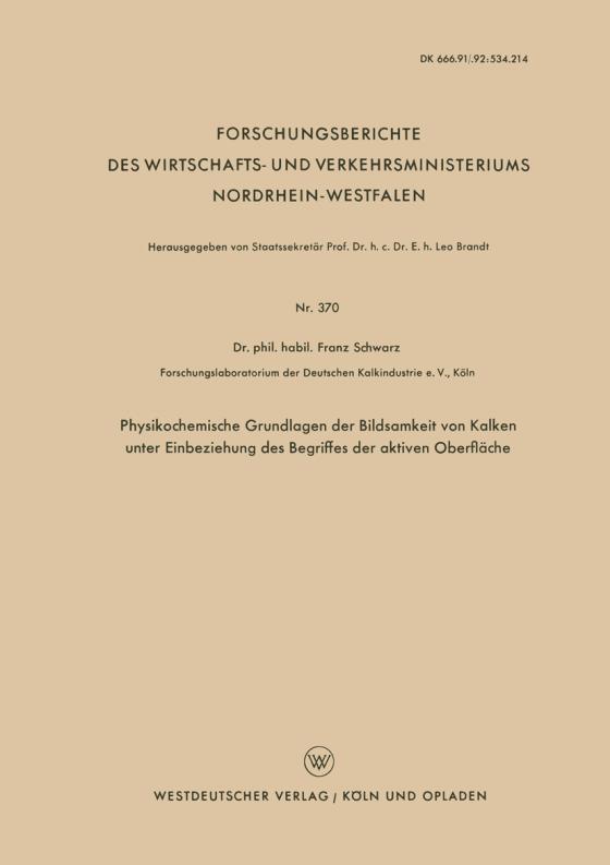 Cover-Bild Physikochemische Grundlagen der Bildsamkeit von Kalken unter Einbeziehung des Begriffes der aktiven Oberfläche