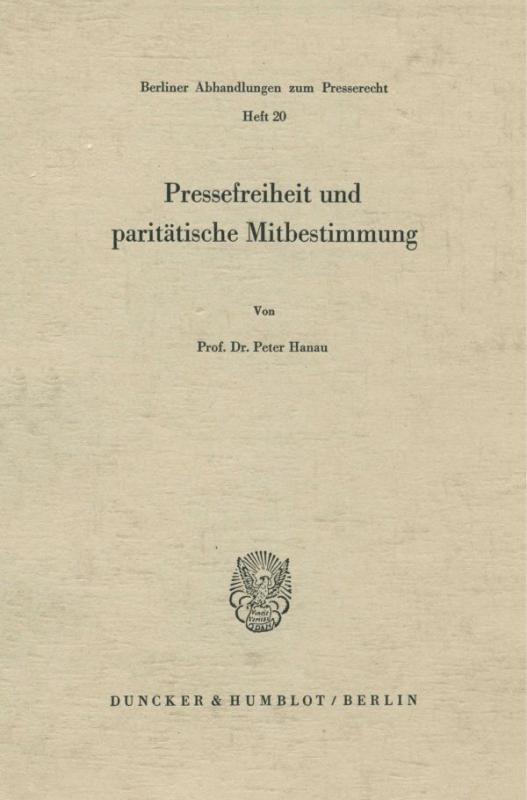Cover-Bild Pressefreiheit und paritätische Mitbestimmung.