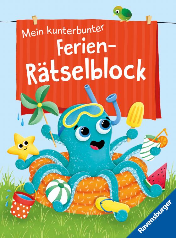 Cover-Bild Ravensburger Mein kunterbunter Ferien-Rätselblock - Rätselspaß im Urlaub, auf Reisen oder Zuhause - Rätselblock ab 7 Jahre