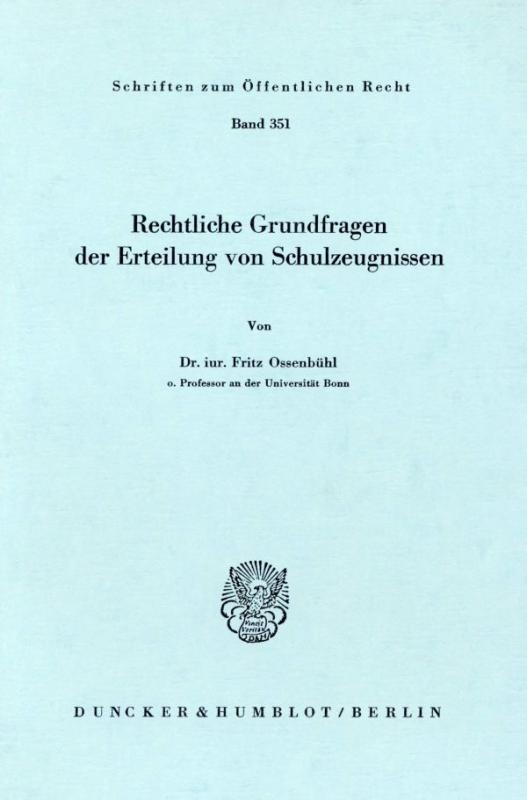 Cover-Bild Rechtliche Grundfragen der Erteilung von Schulzeugnissen.