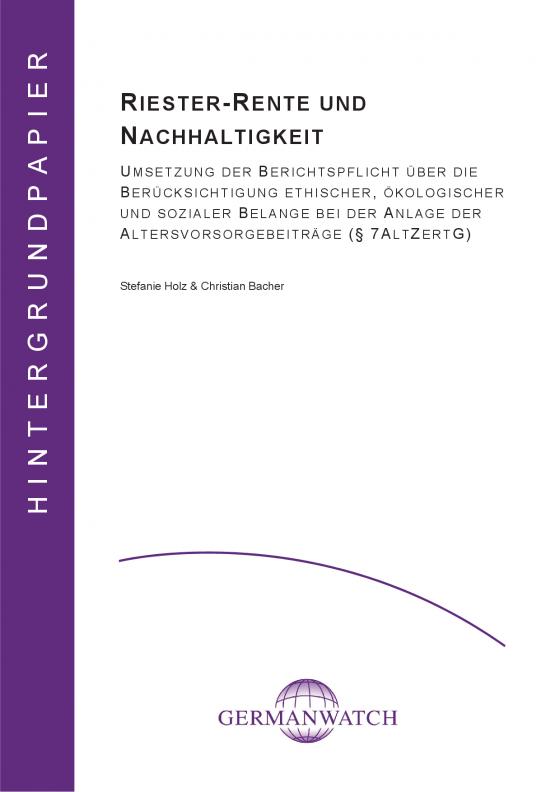 Cover-Bild Riester-Rente und Nachhaltigkeit