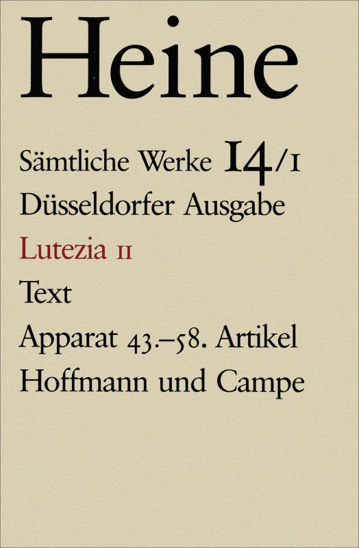 Cover-Bild Sämtliche Werke. Historisch-kritische Gesamtausgabe der Werke. Düsseldorfer Ausgabe / Lutezia II