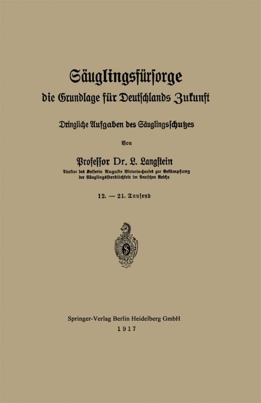 Cover-Bild Säuglingsfürsorge, die Grundlage für Deutschlands Zukunft