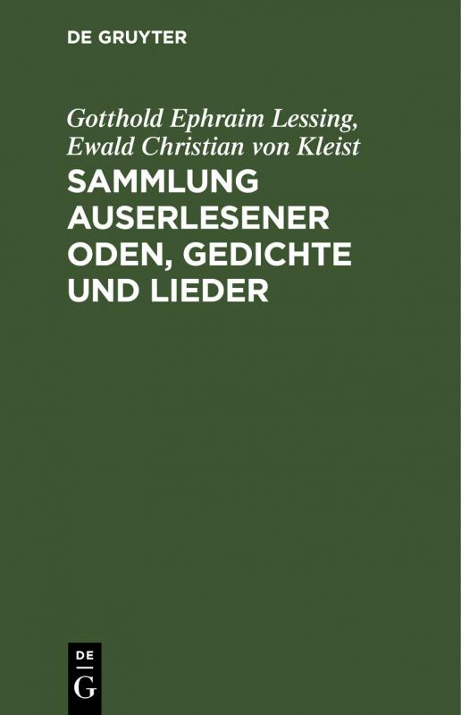 Cover-Bild Sammlung auserlesener Oden, Gedichte und Lieder