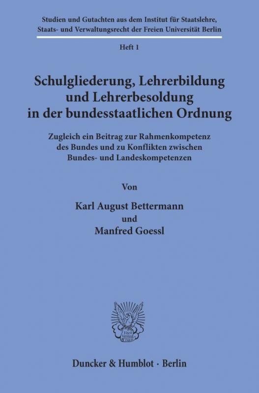 Cover-Bild Schulgliederung, Lehrerbildung und Lehrerbesoldung in der bundesstaatlichen Ordnung.