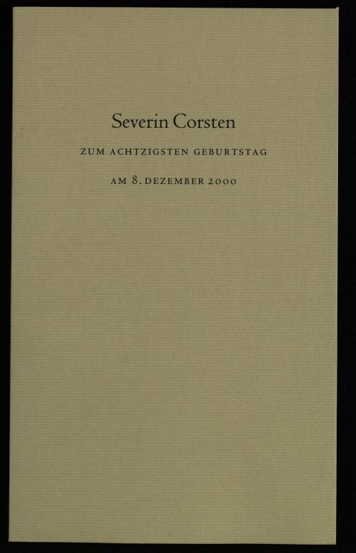 Cover-Bild Severin Corsten zum achtzigsten Geburtstag am 8. Dezember 2000