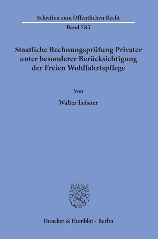 Cover-Bild Staatliche Rechnungsprüfung Privater, unter besonderer Berücksichtigung der Freien Wohlfahrtspflege.