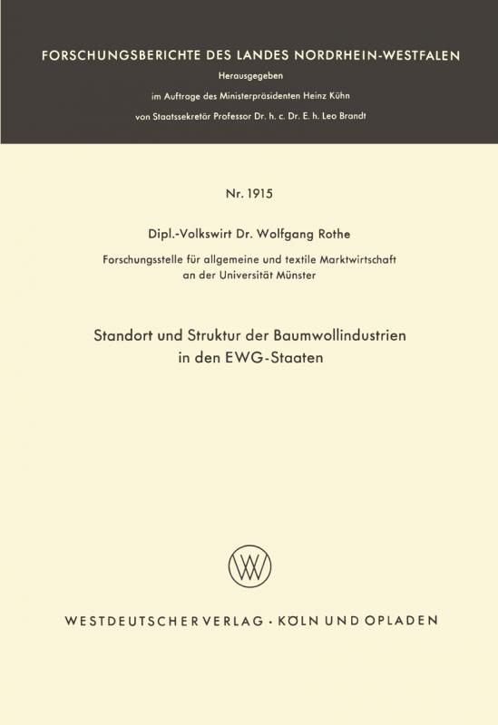 Cover-Bild Standort und Struktur der Baumwollindustrien in den EWG-Staaten