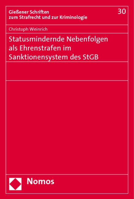 Cover-Bild Statusmindernde Nebenfolgen als Ehrenstrafen im Sanktionensystem des StGB