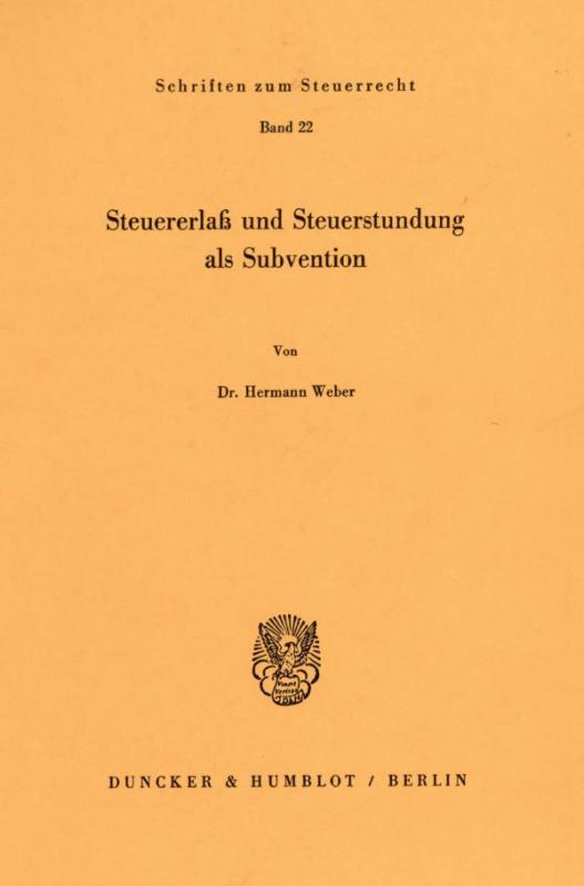 Cover-Bild Steuererlaß und Steuerstundung als Subvention.