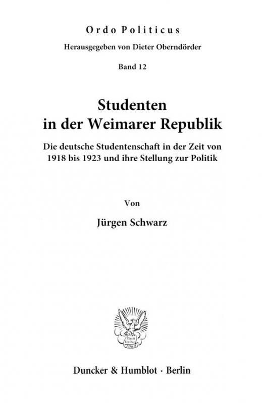 Cover-Bild Studenten in der Weimarer Republik.