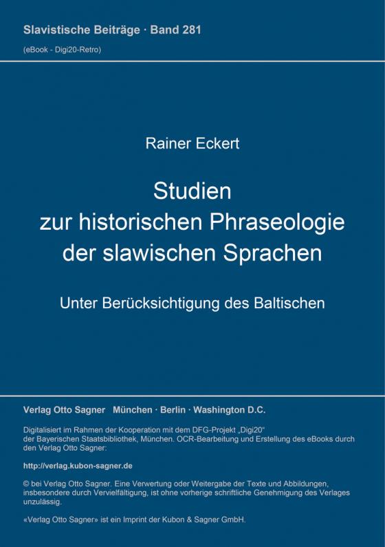 Cover-Bild Studien zur historischen Phraseologie der slawischen Sprachen (unter Berücksichtigung des Baltischen)