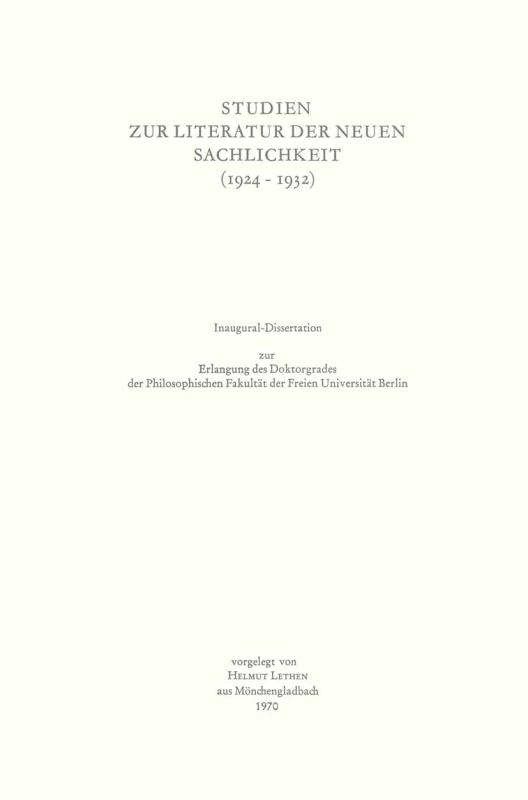 Cover-Bild Studien zur Literatur der Neuen Sachlichkeit (1924–1932)