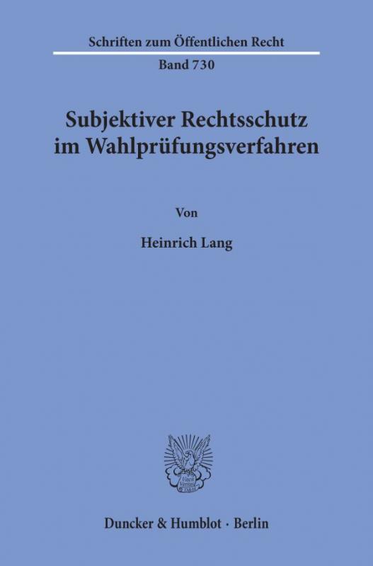 Cover-Bild Subjektiver Rechtsschutz im Wahlprüfungsverfahren.