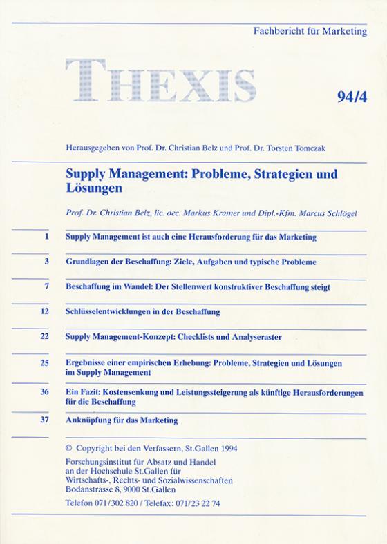 Cover-Bild Supply Management: Probleme, Strategien, Lösungsansätze