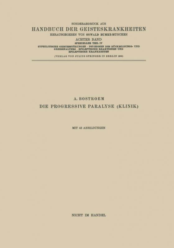 Cover-Bild Syphilitische Geistesstörungen · Psychosen des Rückbildungs- und Greisenalters · Epileptische Reaktionen und Epileptische Krankheiten