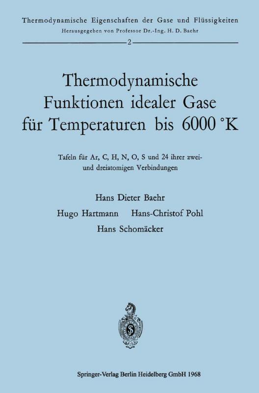 Cover-Bild Thermodynamische Funktionen idealer Gase für Temperaturen bis 6000 °K