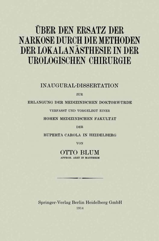 Cover-Bild über den Ersatz der Narkose durch die Methoden der Lokalanästhesie in der Urologischen Chirurgie