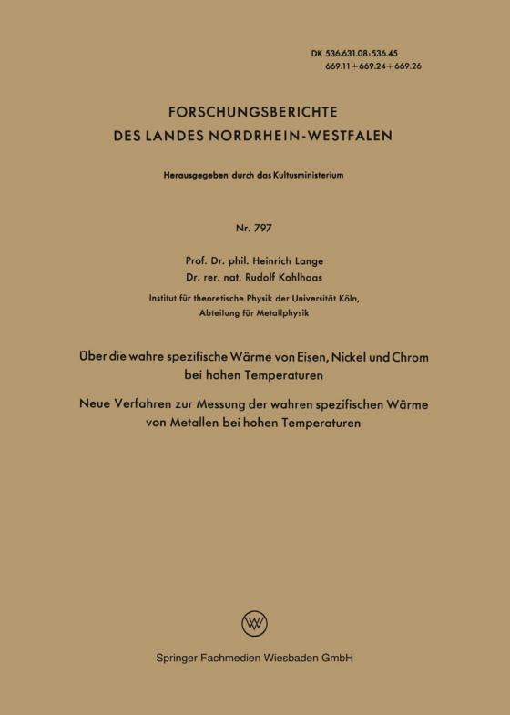 Cover-Bild Über die wahre spezifische Wärme von Eisen, Nickel und Chrom bei hohen Temperaturen