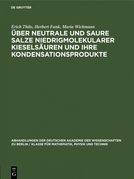 Cover-Bild Über Neutrale und saure Salze niedrigmolekularer Kieselsäuren und ihre Kondensationsprodukte
