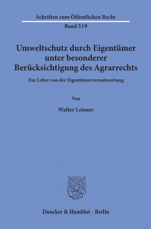 Cover-Bild Umweltschutz durch Eigentümer, unter besonderer Berücksichtigung des Agrarrechts.