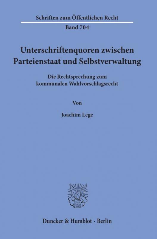 Cover-Bild Unterschriftenquoren zwischen Parteienstaat und Selbstverwaltung.