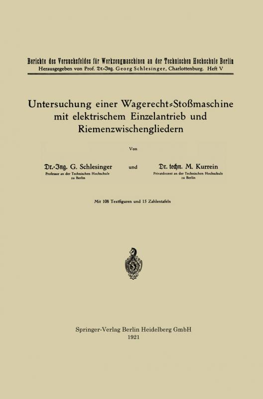 Cover-Bild Untersuchung einer Wagerecht-Stoßmaschine mit elektrischem Einzelantrieb und Riemenzwischengliedern