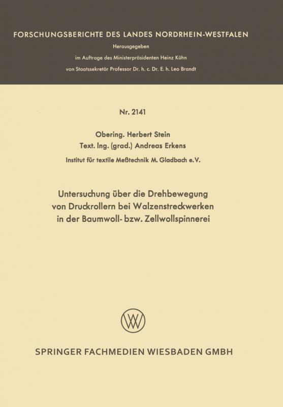 Cover-Bild Untersuchung über die Drehbewegung von Druckrollern bei Walzenstreckwerken in der Baumwoll- bzw. Zellwollspinnerei