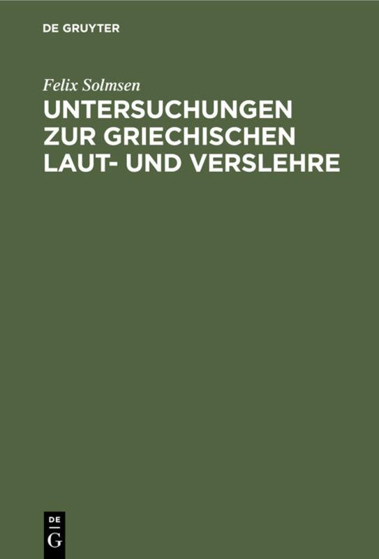 Cover-Bild Untersuchungen zur griechischen Laut- und Verslehre